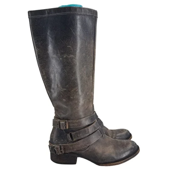 Freebird Irish Distressed Leather Knee High Harness Riding Boots Size 6 Moto